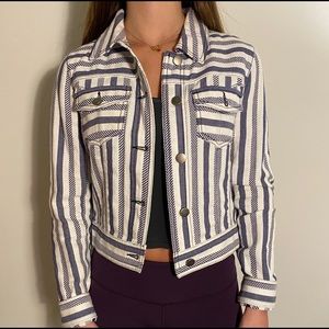 Blue and white striped jean jacket